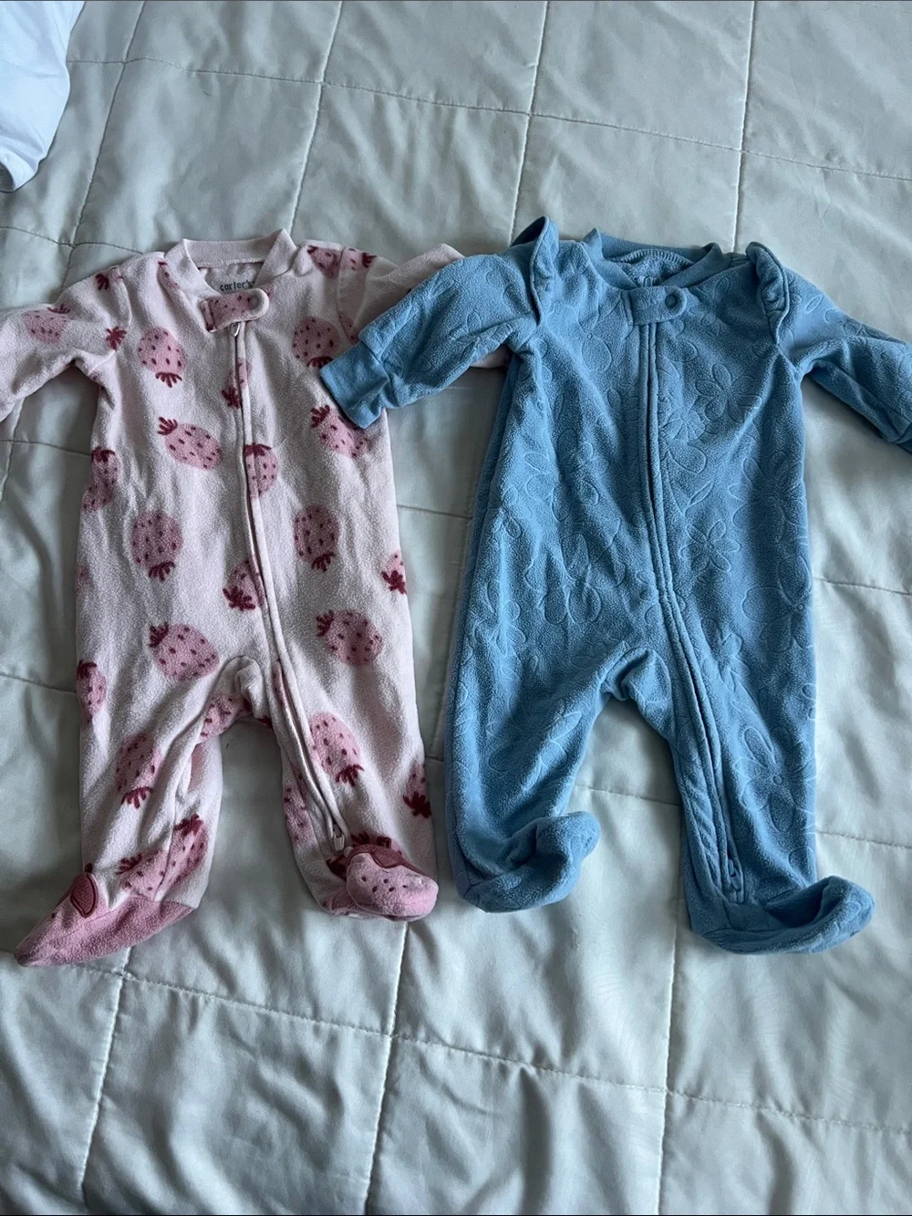 Carter's Pink Strawberry & Blue Floral Footed One-Pieces Set